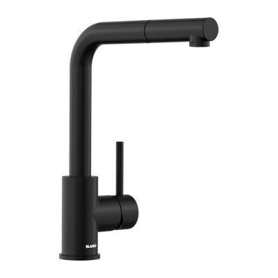 Blanco MILA-S Single Lever Pull-Out Spray L-Shaped Special Colour Kitchen Tap - Black Matt - 526660