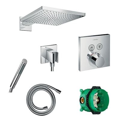 hansgrohe Square Select Valve With Raindance (300) Overhead And Baton Hand Shower - 88101012