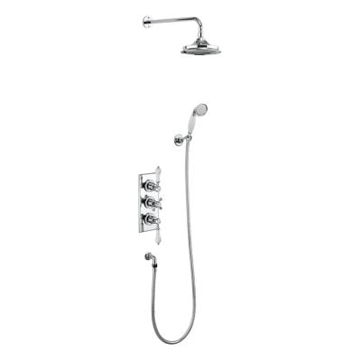 Burlington Trent Concealed Traditional Controlled Shower Dual Outlet With Fixed Shower Arm & Handset & Holder with Hose - Chrome - TF3S