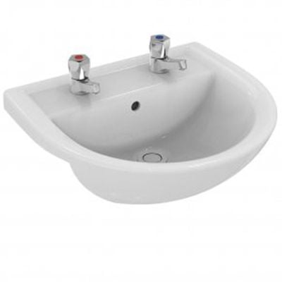 Armitage Shanks Sandringham 21 50cm Semi-Countertop Washbasin with 2 Tap Holes No Chain Hole - E896101