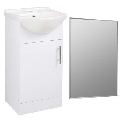 Bathrooms by Trading Depot Wade 450mm Floor Standing Basin Unit & Mirror - White Gloss - TDBT103769