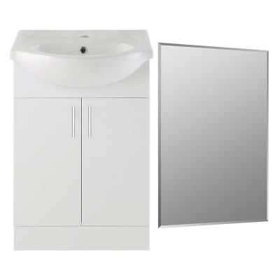 Bathrooms by Trading Depot Wade 560mm Floor Standing Basin Unit & Mirror - White Gloss - TDBT103770