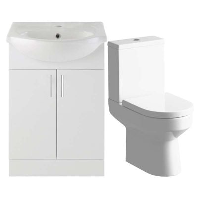 Bathrooms by Trading Depot Wade 650mm Vanity Unit & Close Coupled Toilet - White Gloss - TDBT107168
