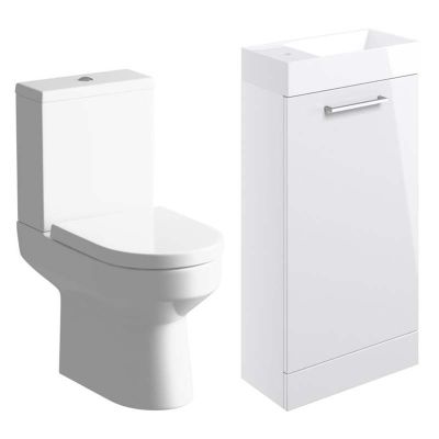 Bathrooms by Trading Depot Bay 410mm Floor Standing Basin Unit & Close Coupled Toilet - White Gloss - TDBT108117