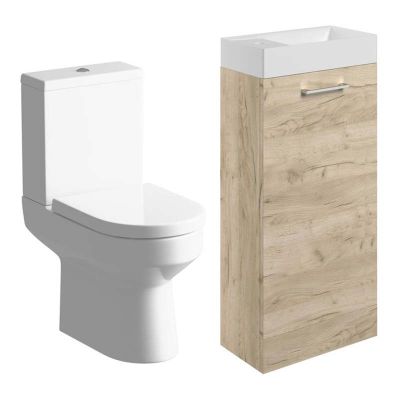 Bathrooms by Trading Depot Bay 410mm Floor Standing Basin Unit & Close Coupled Toilet - Oak - TDBT108118