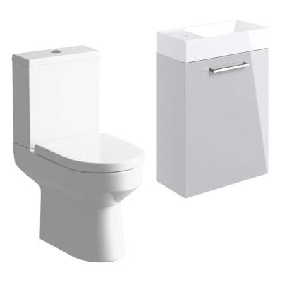 Bathrooms by Trading Depot Bay 410mm Wall Hung Basin Unit & Close Coupled Toilet - Grey Gloss - TDBT108120