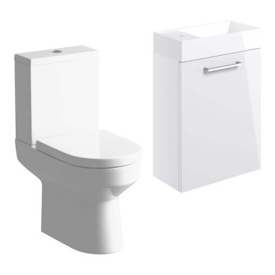 Bathrooms by Trading Depot Bay 410mm Wall Hung Basin Unit & Close Coupled Toilet - White Gloss - TDBT108121