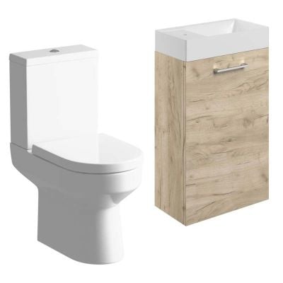 Bathrooms by Trading Depot Bay 410mm Wall Hung Basin Unit & Close Coupled Toilet - Oak - TDBT108122