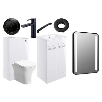 Bathrooms by Trading Depot Bay 510mm Floor Standing Furniture Pack - White Gloss With Black Finishes - TDBT108129