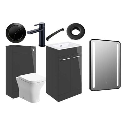 Bathrooms by Trading Depot Bay 510mm Floor Standing Furniture Pack - Anthracite Gloss With Black Finishes - TDBT108130