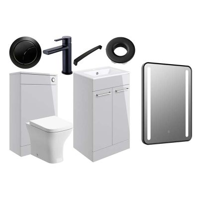 Bathrooms by Trading Depot Bay 510mm Floor Standing Furniture Pack - Grey Gloss With Black Finishes - TDBT108131