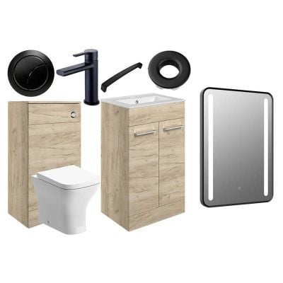Bathrooms by Trading Depot Bay 510mm Floor Standing Furniture Pack - Oak With Black Finishes - TDBT108132