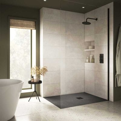 Bathrooms by Trading Depot 1000x800mm Slate Effect Ultra-Slim Rectangular Shower Tray With Waste - TDBT106626
