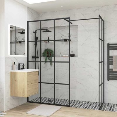 Bathrooms by Trading Depot Calder 760mm Framed Wetroom Side Panel - Black - TDBT100614
