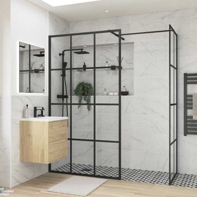 Bathrooms by Trading Depot Calder 800mm Framed Wetroom Side Panel - Black - TDBT100615