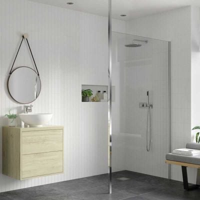 Bathrooms by Trading Depot Calder 1400mm Wetroom Panel & Floor-to-Ceiling Pole - TDBT103398