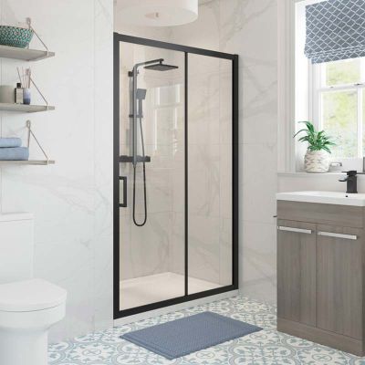 Bathrooms by Trading Depot Hudson 1200mm Sliding Shower Door - Black - TDBT104946