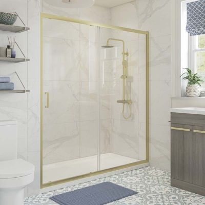 Bathrooms by Trading Depot Hudson 1000mm Sliding Shower Door - Brushed Brass - TDBT107506