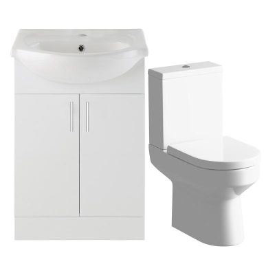Bathrooms by Trading Depot Wade 550mm Vanity Unit & Close Coupled Toilet - White Gloss - TDBT107167