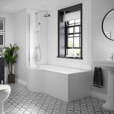 BC Designs BC-SolidBlue P Shape Shower Bath 1700mm x 850mm (Left-Hand) - Gloss White - BAI016 - DISCONTINUED