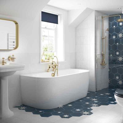 BC Designs BC-SolidBlue Monreale D Shaped Bath Panel 1700mm x 560mm - Gloss White - BAIP020