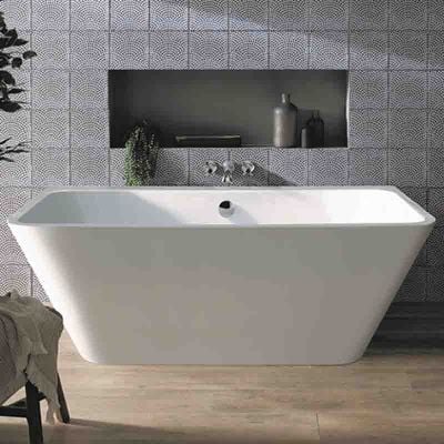 BC Designs Ancora Back-to-Wall 1600x730mm Bath with Waste - Gloss White - BAS024