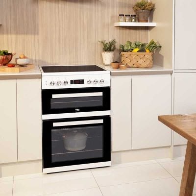 Beko 60cm Double Oven Ceramic Electric Cooker - White - KDC653W