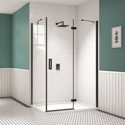 Merlyn Black Hinge and Inline Shower Door 1000+mm - BLKH1000SP