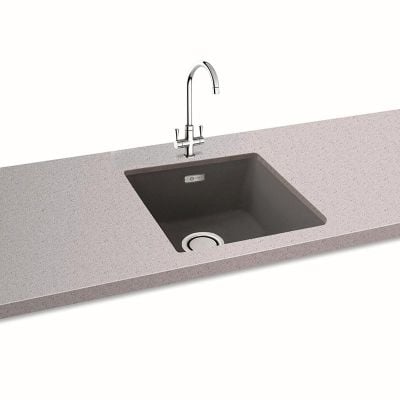 Carron Phoenix Haven 90 1 Bowl Undermount Kitchen Sink - Stone Grey - Fitted Front Top View
