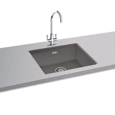 Carron Phoenix Haven 100 1 Bowl Undermount Kitchen Sink - Stone Grey - Fitted Front Top View
