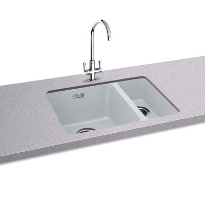 Carron Phoenix Haven 150-16 1.5 Bowl Undermount Kitchen Sink - Polar White - Fitted Top Front View