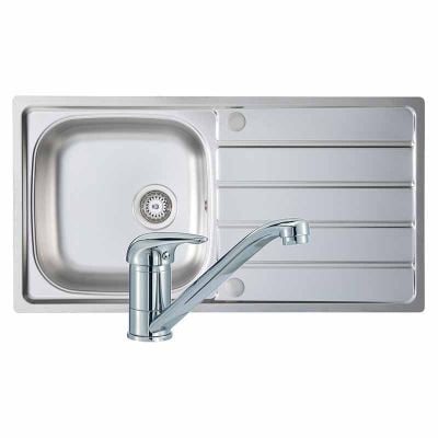 Prima 1 Bowl Stainless Steel Kitchen Sink & Tap Pack - Single Lever - CPR041