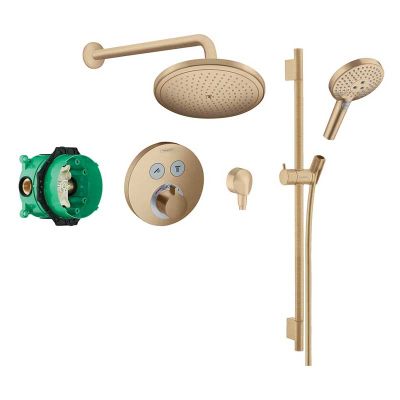 hansgrohe Round Select Concealed Valve with Croma (280) Overhead and Select Rail Kit - Brushed Bronze - 88102069