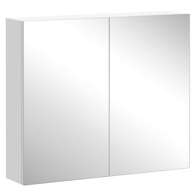 HOMCOM Mirror Storage Cabinet with Double Door 60 x 70 x 15cm - White - 811-032V01