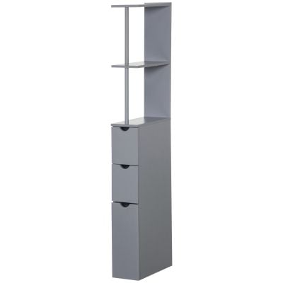 HOMCOM Freestanding Tall Bathroom Storage Cabinet with 2-Tier Shelf & Drawers - Grey - 834-114GY - Clean - Clean
