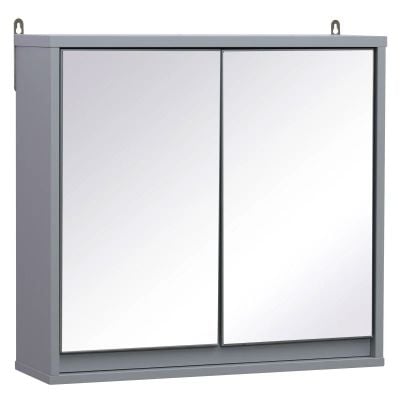 HOMCOM Wall Mounted Bathroom Mirror Cabinet Storage Shelf with Double Door 48 x 14.5 x 45cm - Grey - 834-172 - Clean