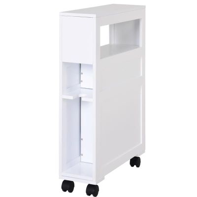 HOMCOM MDF Narrow Rolling Bathroom Side Cabinet - White - 834-180V01 - Clean