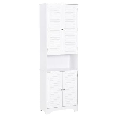 HOMCOM Tall Freestanding Bathroom Cabinet with Retro Shutters & 3 Compartments - White - 834-202 - Clean