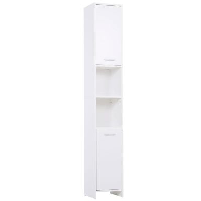 HOMCOM Freestanding Tall Bathroom Storage Cabinet with Cupboard & Shelves - White - 834-204 - Clean