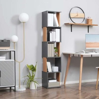 HOMCOM 330mm 5-Tier Bookcase - Grey - 836-538CG