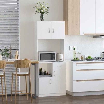 HOMCOM Tall Kitchen Cupboard with Countertop Storage - White - 801-098