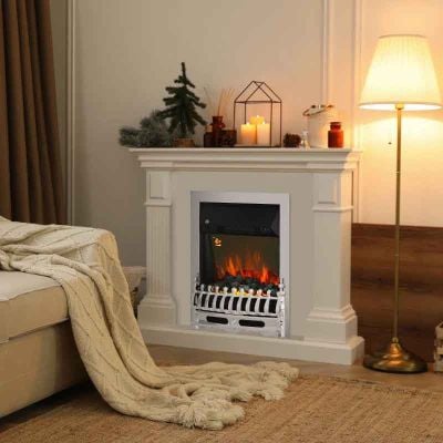 HOMCOM Electric Fireplace with LED Flame - Silver - 820-044