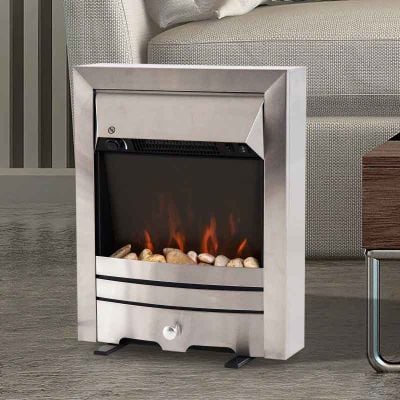 HOMCOM Electric Fireplace with Pebbles & LED - Stainless Steel - 820-046