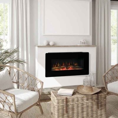 HOMCOM Electric Wall Mounted Fire with Remote - Black - 820-198V70
