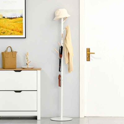 HOMCOM Free Standing Coat Rack Stand with 6 Hooks - White - 831-173V01