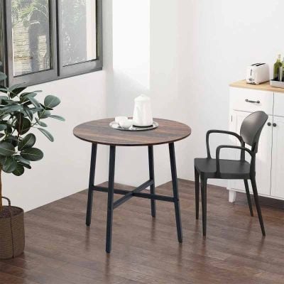 HOMCOM Industrial Style Round Dining Table - 800mm - Rustic Brown - 835-935V00RB