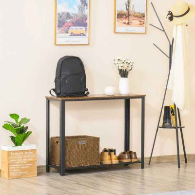 HOMCOM Hallway Console Table with Bottom Mesh Shelf - Brown / Black - 837-035