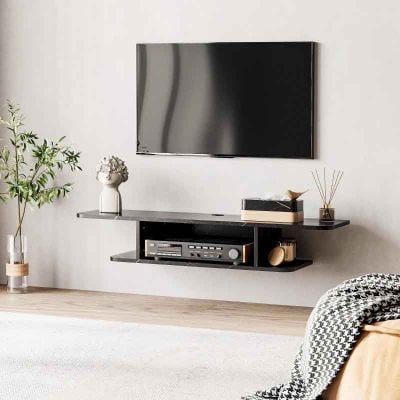 HOMCOM Floating TV Unit with Storage Shelf - Black - 839-532V00BK