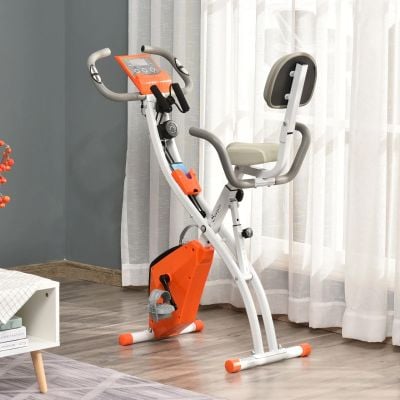 HOMCOM 2-in-1 Foldable Exercise Bike With LCD Display - Orange - A90-196OG