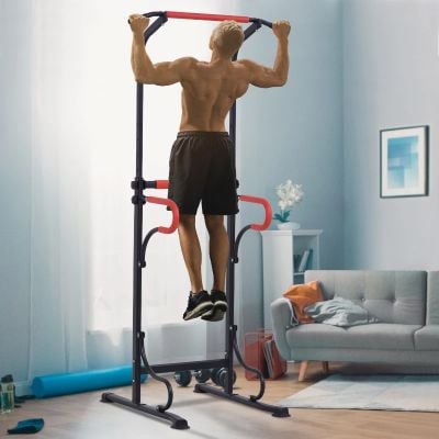 HOMCOM Adjustable Height Pull Up Station With Grips - Black & Red - A91-105